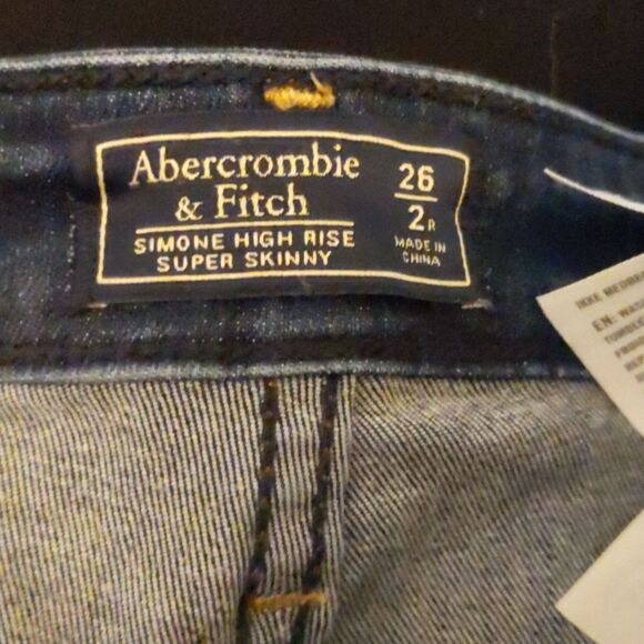 Abercrombie & Fitch Simone High Rise Super Skinny distressed dark jeans 2/26 - Picture 5 of 9